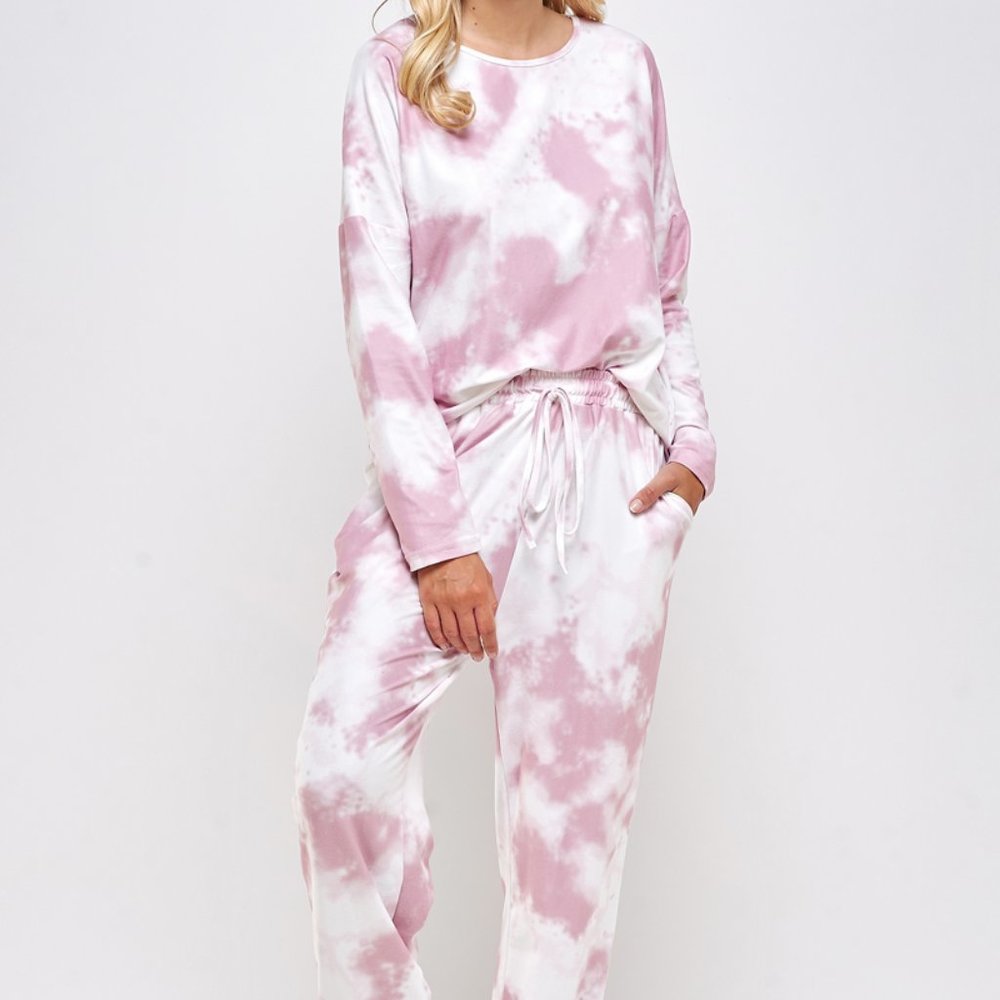 TIE DYED SWEATSHIRTS AND PANTS IVORY BLUSH